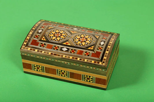 Syrian Walnut mosaic Wooden Jewellery Box with mother of pearl inlay