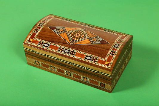 Syrian Walnut mosaic Wooden Jewellery Box with mother of pearl inlay