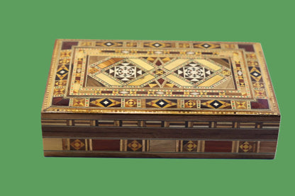 Syrian Walnut mosaic Wooden Jewellery Box with mother of pearl inlay