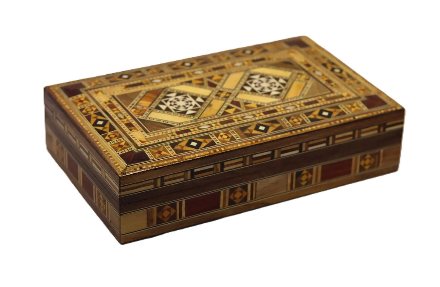 Syrian Walnut mosaic Wooden Jewellery Box with mother of pearl inlay
