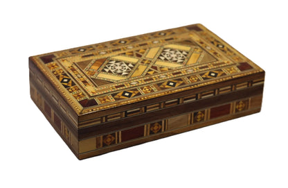 Syrian Walnut mosaic Wooden Jewellery Box with mother of pearl inlay