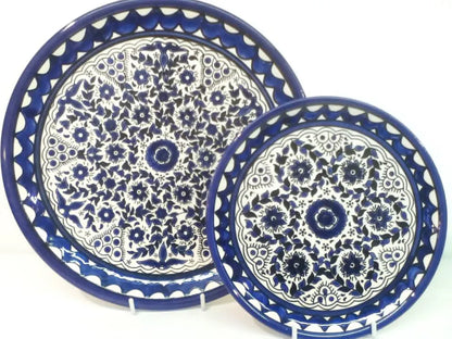 Palestinian Ceramic Platter,  Elegant Plate, Blue&White