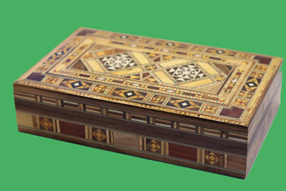 Syrian Walnut mosaic Wooden Jewellery Box with mother of pearl inlay