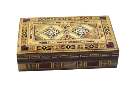 Syrian Walnut mosaic Wooden Jewellery Box with mother of pearl inlay