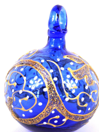 Golden Glittered Blue Blown Glass Ball Ornament