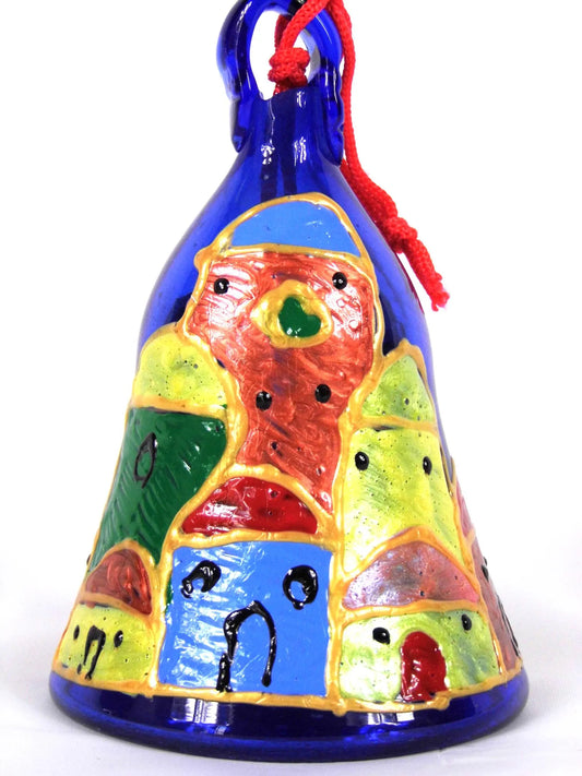 Hand painted Christmas  glass bauble in a bell shape- Bethlehem Design