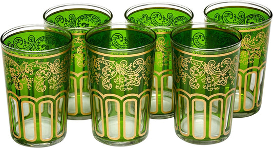 Moroccan Tea Glasses Painted and Decorated by Hand Pack of 6- Green