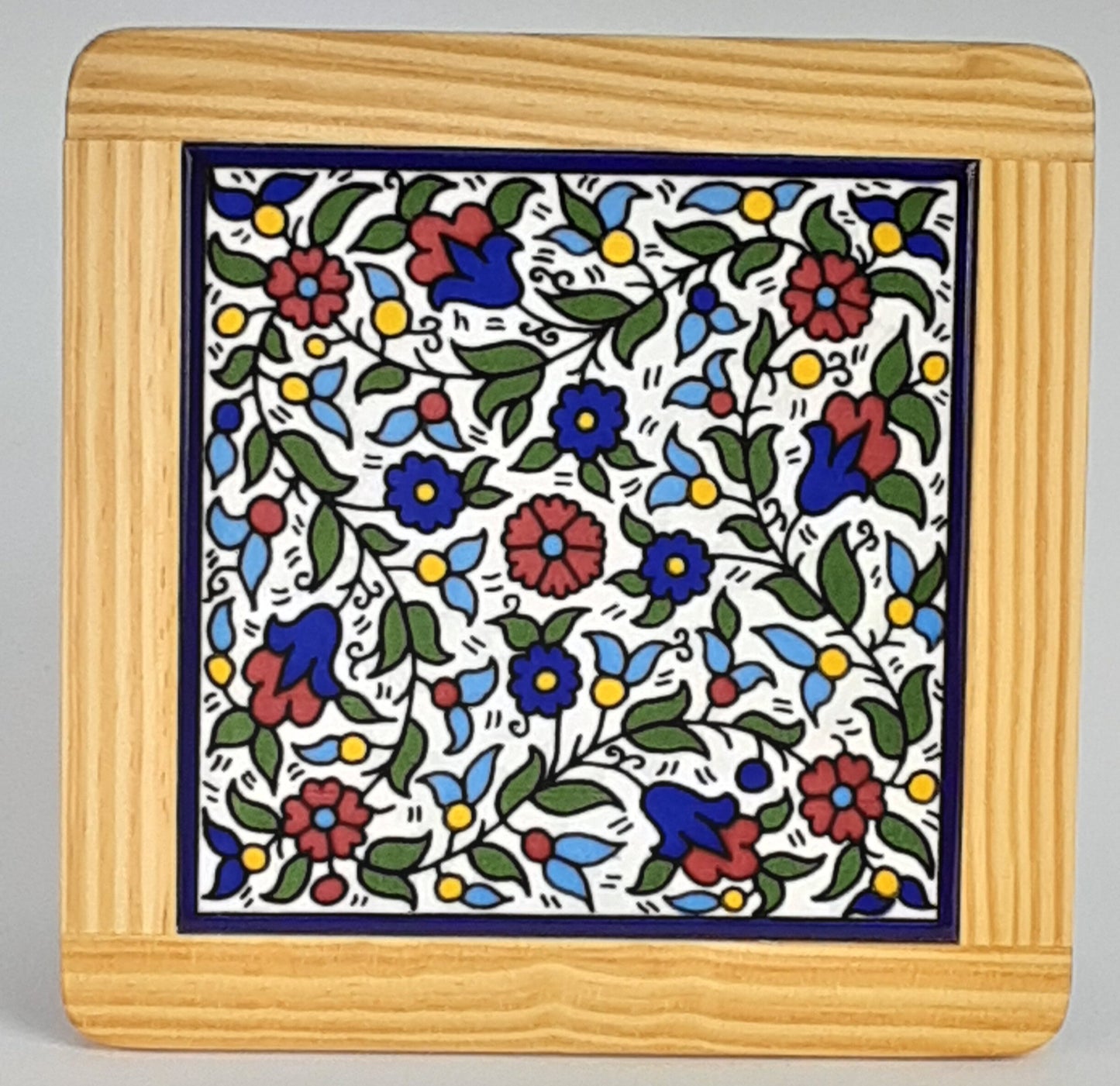 Ceramic & Olive Wood Tile Coaster  multi-coloured