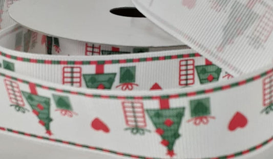 5mm White & Green Christmas Grosgrain Ribbon