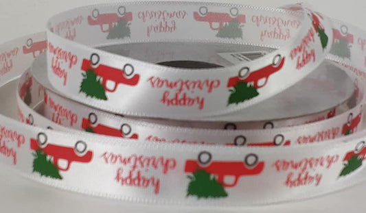 Christmas Ribbon: Satin: Car with Christmas Tree: 15mm