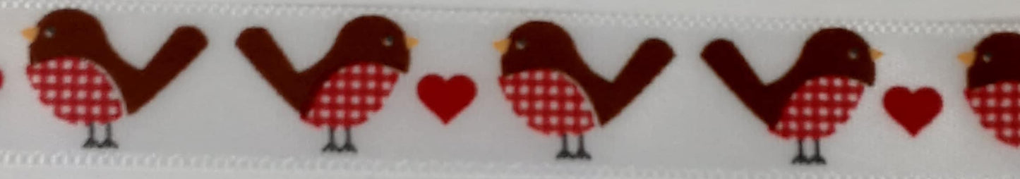 Christmas Ribbon: Satin: Robins 15mm