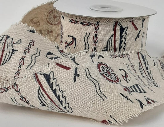 60mm Nautical Printed Burlap Design