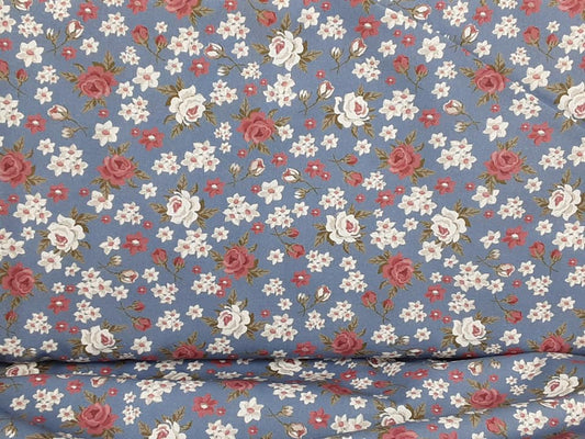 Roses Floral Cotton - Blue