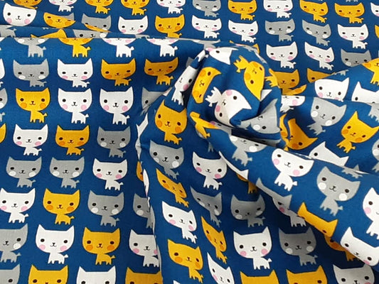 Three Colour Cats on Blue