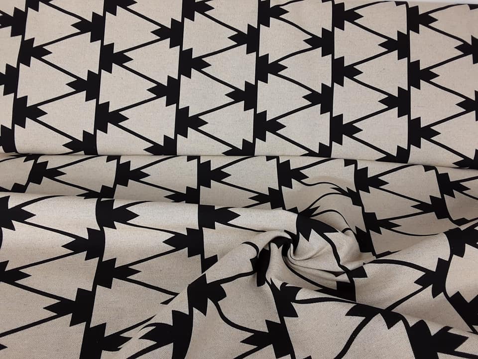 Linen Look Canvas Geometric- Black