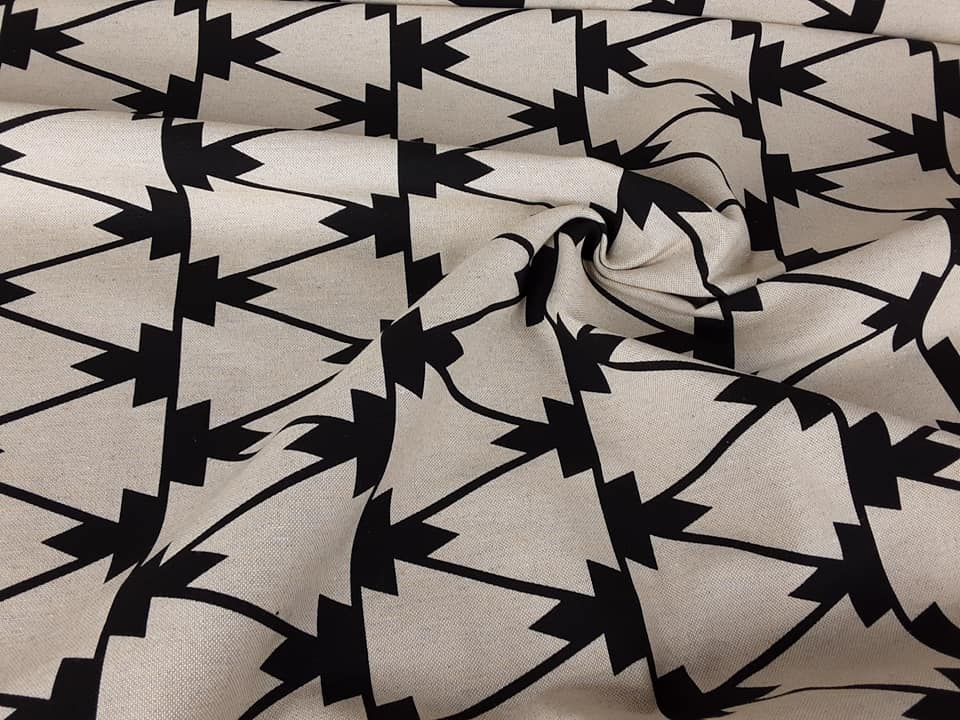 Linen Look Canvas Geometric- Black