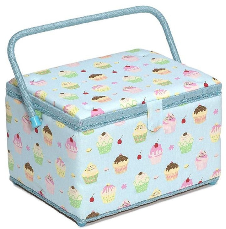 Medium Cupcake Sewing Box, Blue Cupcake Pattern Fabric
