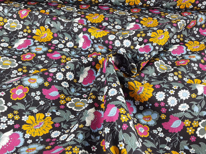 Garden Flowers Cotton Poplin-Navy