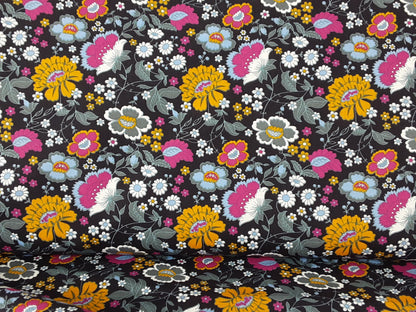 Garden Flowers Cotton Poplin-Navy