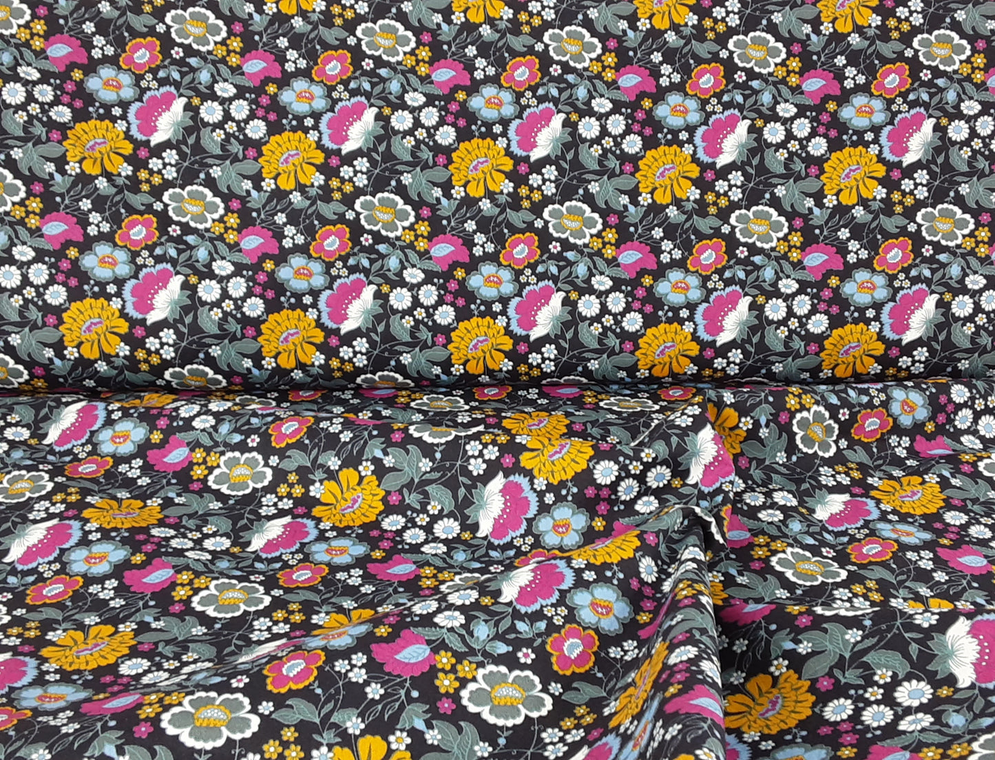 Garden Flowers Cotton Poplin-Navy