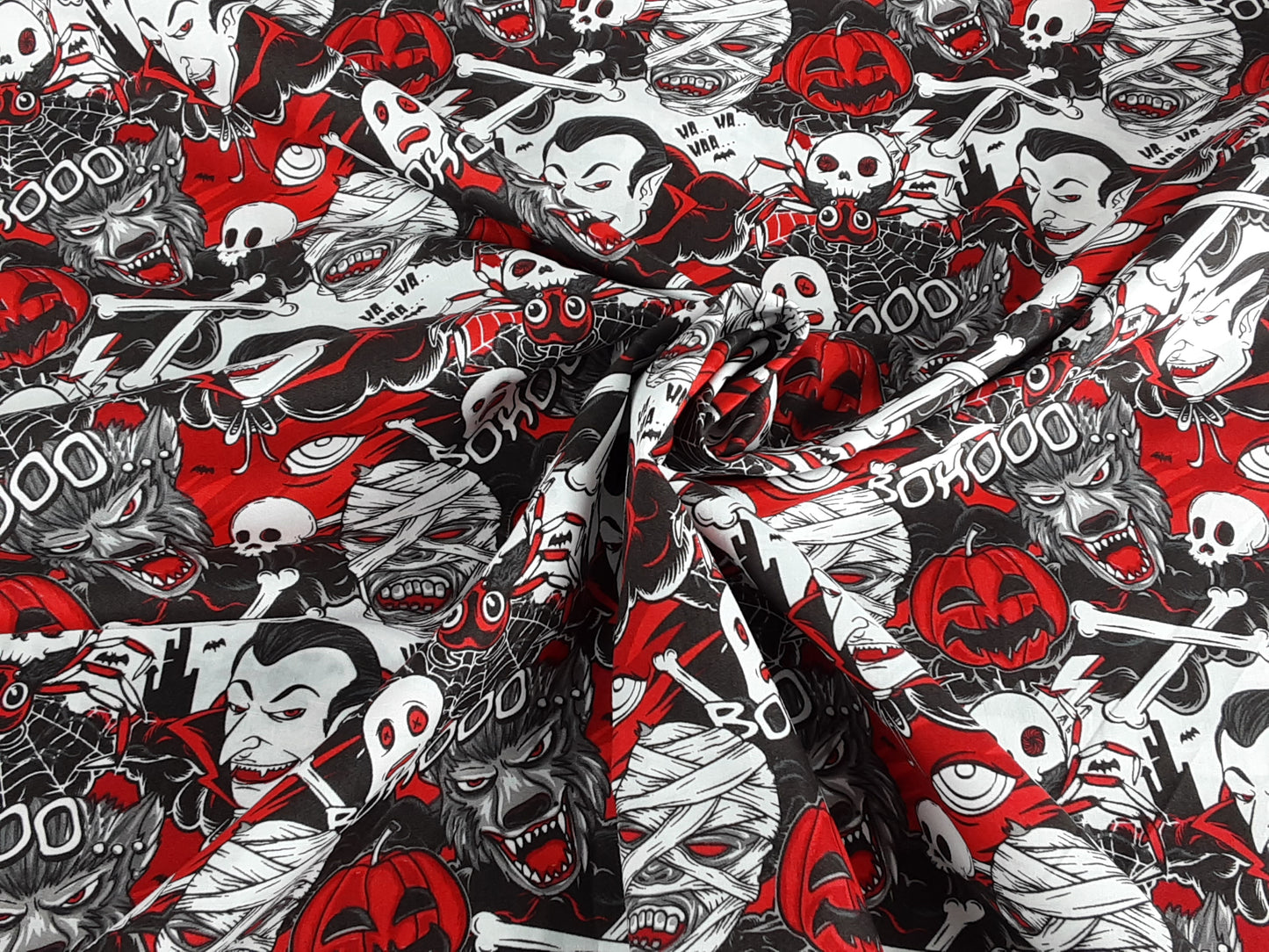 Halloween Comic Strip Cotton Poplin- Red