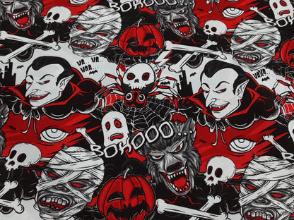 Halloween Comic Strip Cotton Poplin- Red