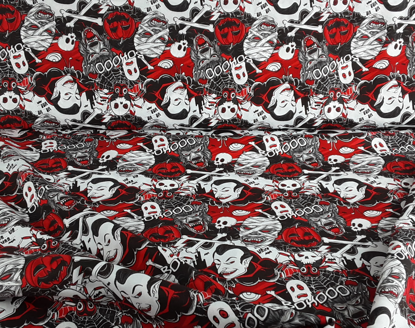 Halloween Comic Strip Cotton Poplin- Red