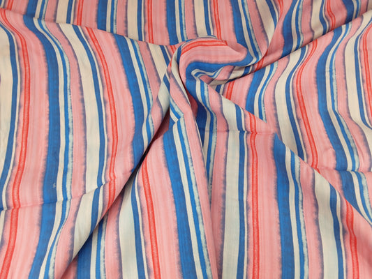 Pink and Blue Stripe Rayon Print From Mistral