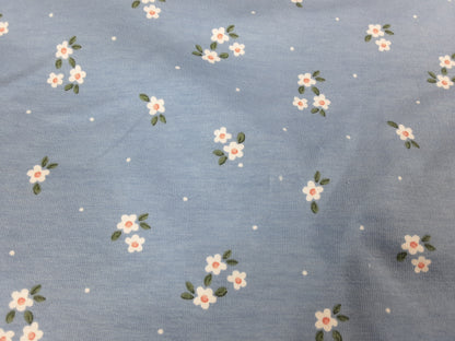 Daisy Floral Blue Cotton Spandex Jersey