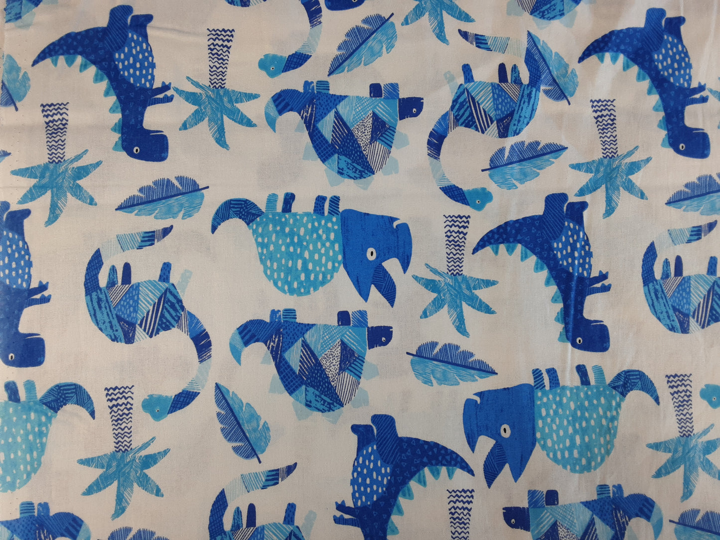 Dino Blues Tree White – Cotton Print