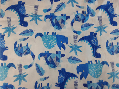 Dino Blues Tree White – Cotton Print