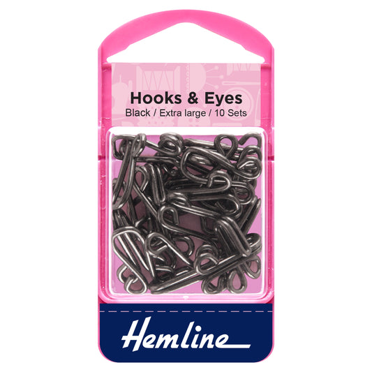 Hooks and Eyes-Extra Large-Black 10 Sets