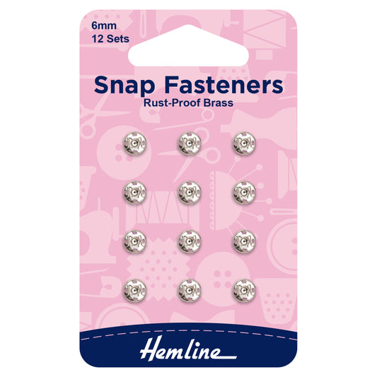 Snap Fasteners: Sew-on: Nickel: 6mm: Pack of 12