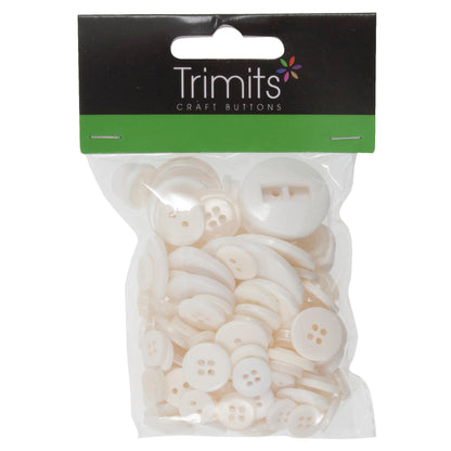 Buttons: Craft: Bag: Assorted White: 50g