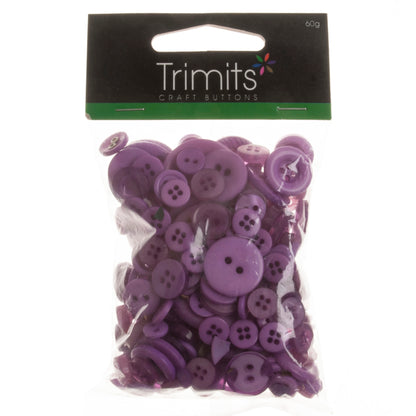 Buttons: Craft: Bag: Assorted Purple: 50g