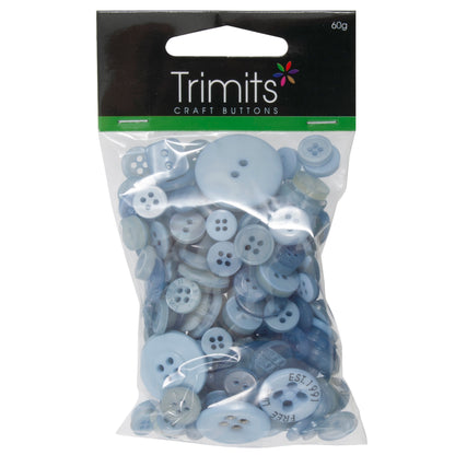 Buttons: Craft: Bag: Assorted Light Blue: 50g