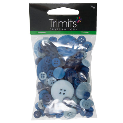 Buttons: Craft: Bag: Assorted Blue: 50g