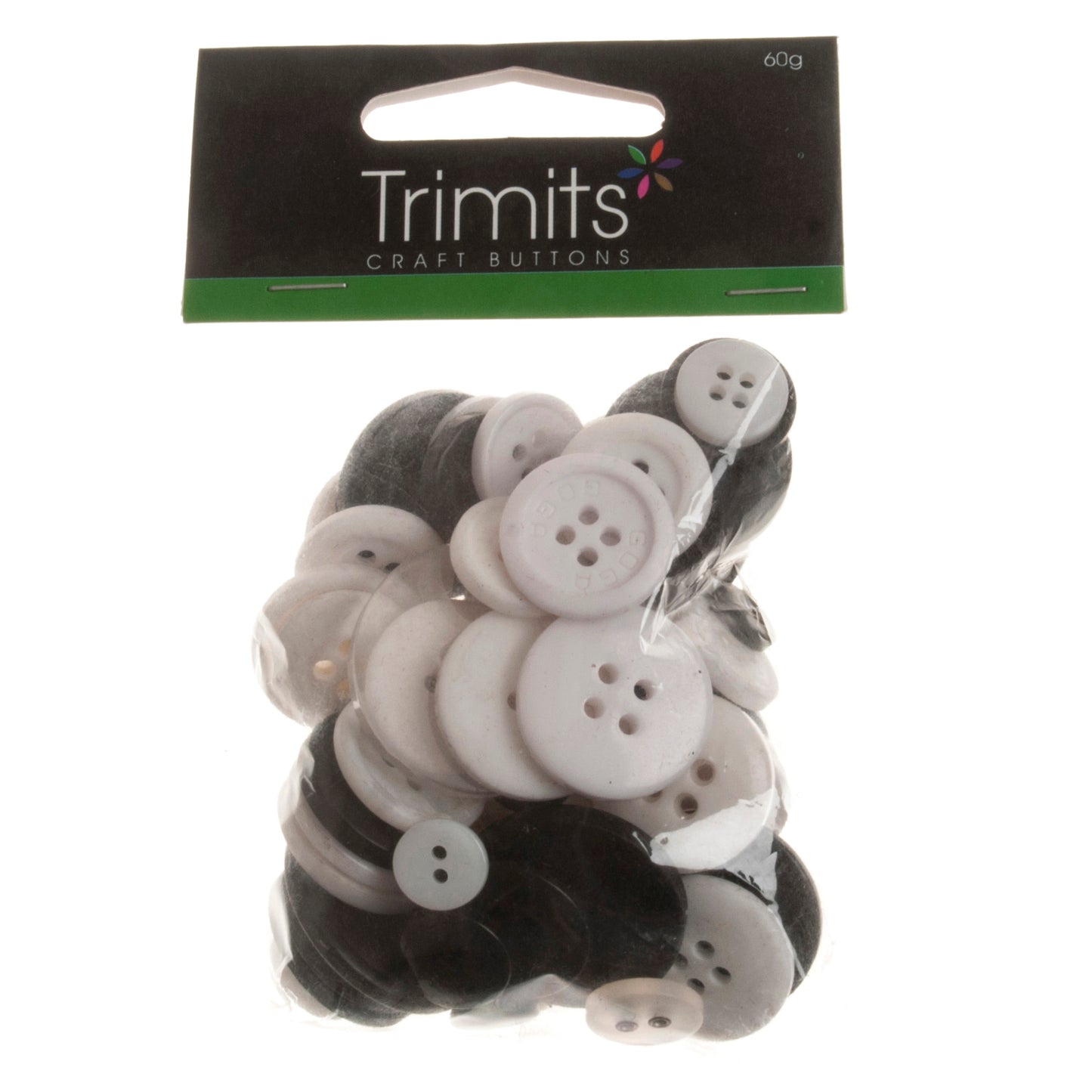 Buttons: Craft: Bag: Assorted Black & White: 50g