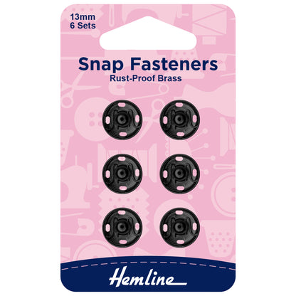 Sew On Snap Fasteners Black 13mm