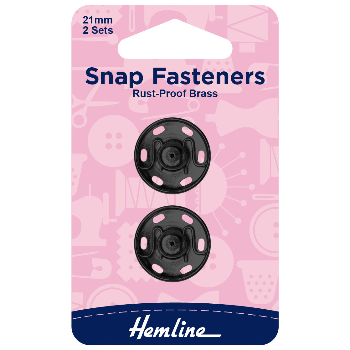 Snap Fasteners: Sew-on: Black: 21mm: Pack of 2
