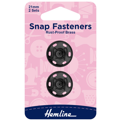 Snap Fasteners: Sew-on: Black: 21mm: Pack of 2