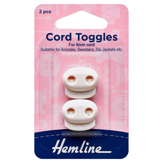 Adjustable Cord Toggles: 6mm: White: 2 Pieces