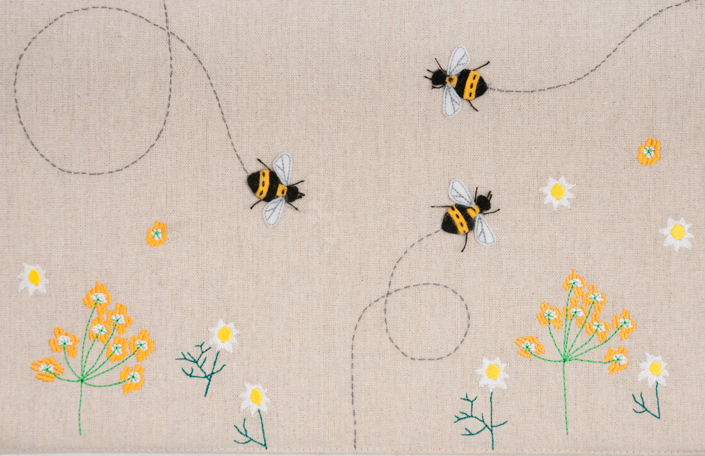 Sewing Box: Wicker Basket: Appliqué Linen Bee