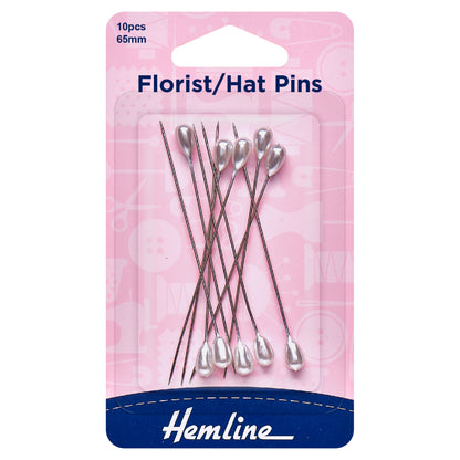 Florist/Hat Pins: Nickel 65mm, 10pcs